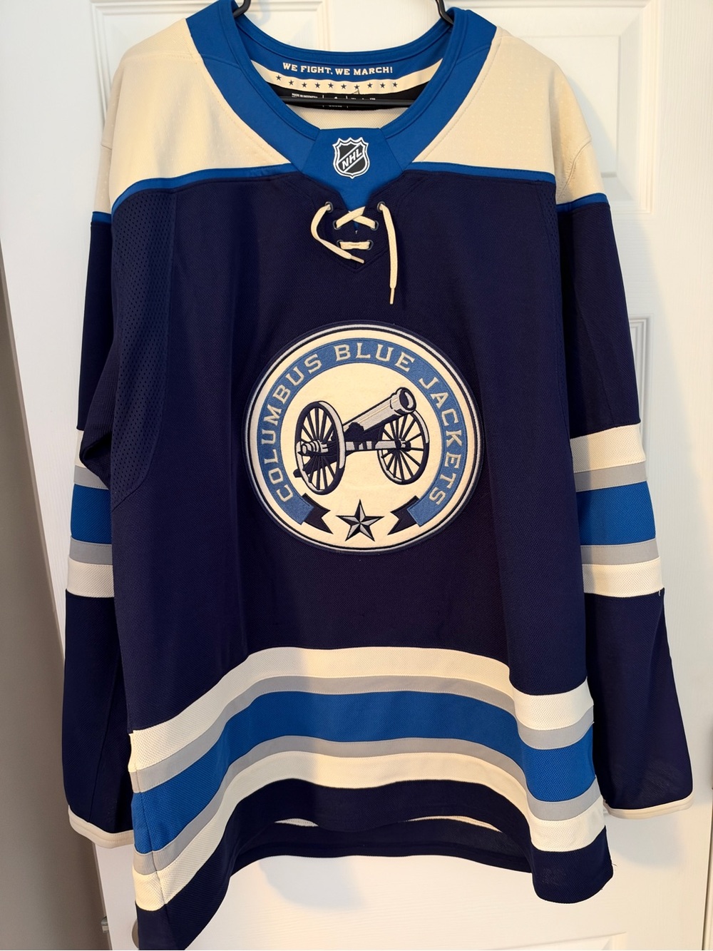 Columbus Blue Jackets Adidas blue cannon logo alt jersey. Size 54/XL